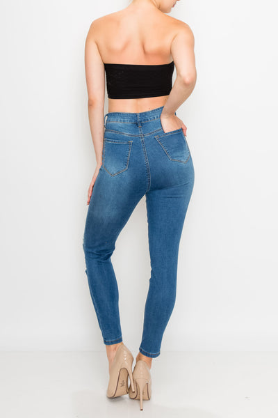 Medium Wash Rayon Rip Skinny Jeans