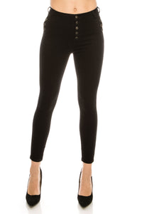 Jet Black Front Button Skinny Jeans