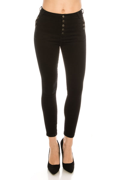 Jet Black Front Button Skinny Jeans