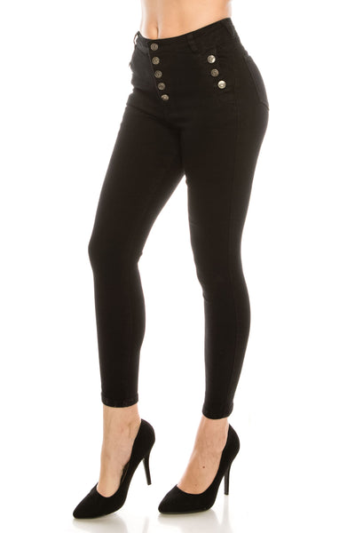 Jet Black Front Button Skinny Jeans