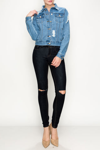 Light Wash Ripped Boxy Crop Denim Jacket