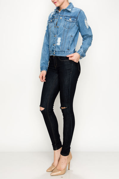 Light Wash Ripped Boxy Crop Denim Jacket