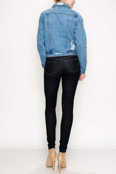 Light Wash Ripped Boxy Crop Denim Jacket