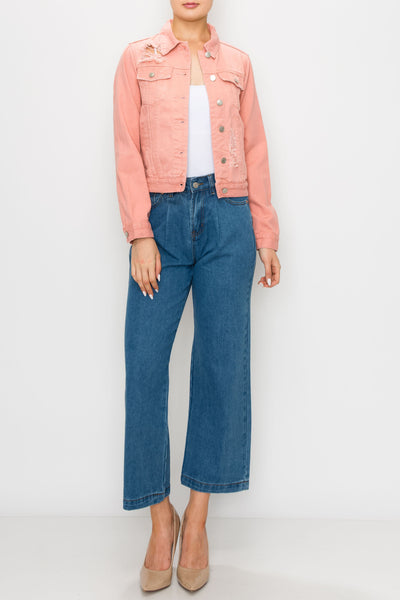 Dust Pink Ripped Boxy Crop Jacket