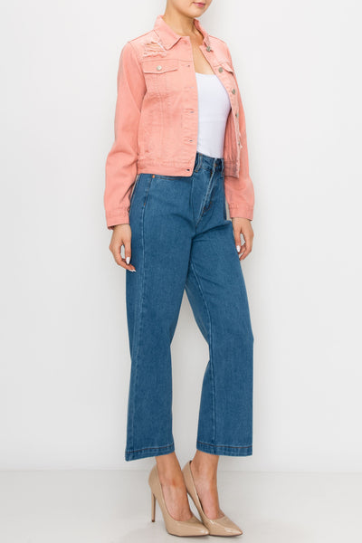 Dust Pink Ripped Boxy Crop Jacket