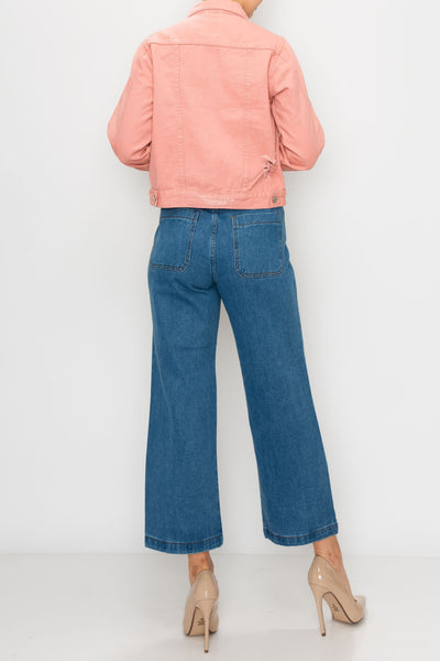 Dust Pink Ripped Boxy Crop Jacket
