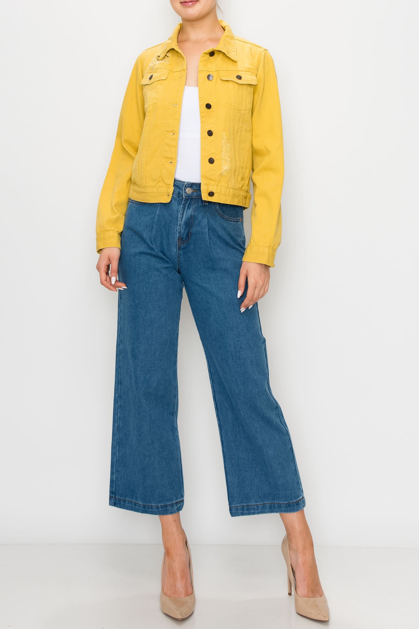 Mustard Yellow Ripped Boxy Crop Jacket
