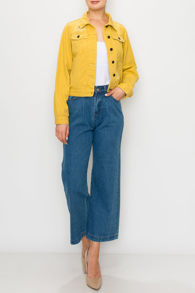 Mustard Yellow Ripped Boxy Crop Jacket