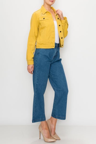 Mustard Yellow Ripped Boxy Crop Jacket
