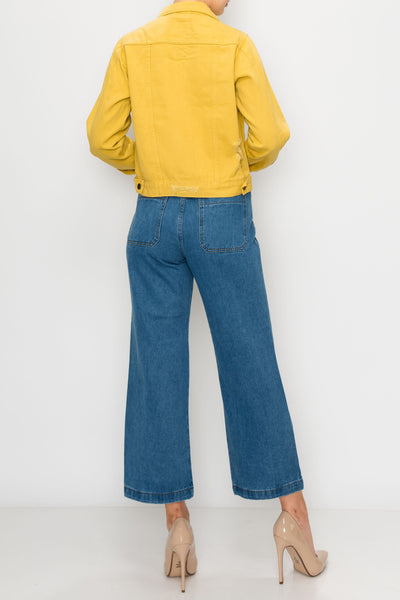 Mustard Yellow Ripped Boxy Crop Jacket