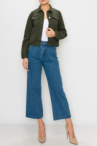 Olive Ripped Boxy Crop Jacket