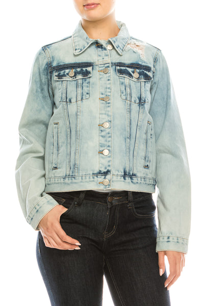Acid Light Wash Rip Denim Jacket