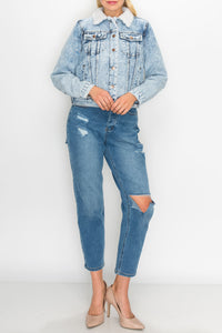 Acid Light Wash Sherpa Denim Jackets
