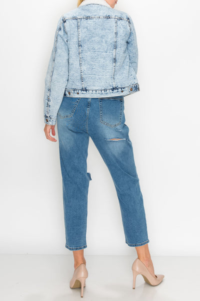 Acid Light Wash Sherpa Denim Jackets