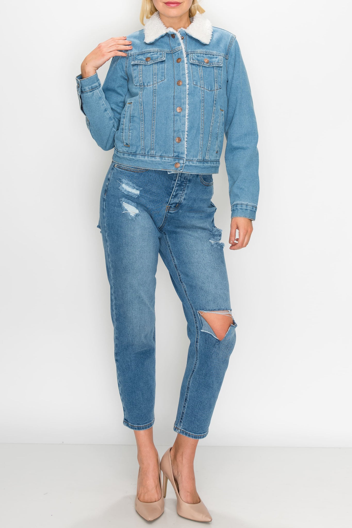 Light Wash Sherpa Denim Jacket