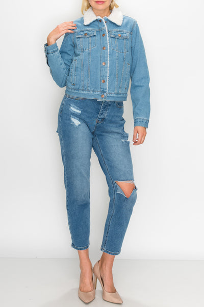 Light Wash Sherpa Denim Jacket