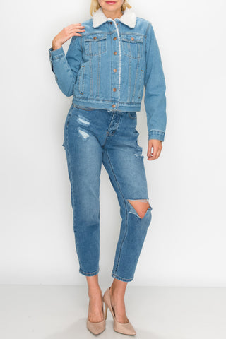 Light Wash Sherpa Denim Jacket