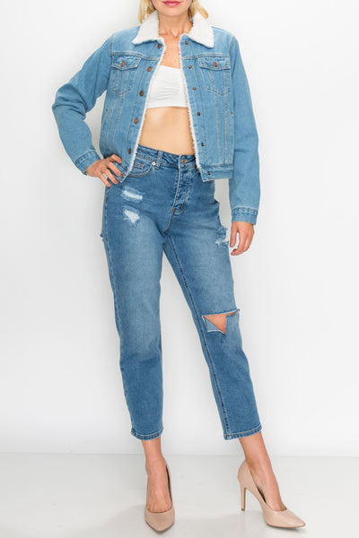 Light Wash Sherpa Denim Jacket
