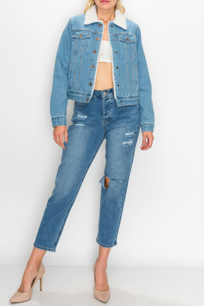 Light Wash Sherpa Denim Jacket