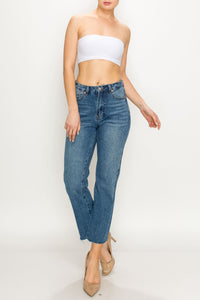 Medium Raw Cut Hem Non-stretch Straight Jeans