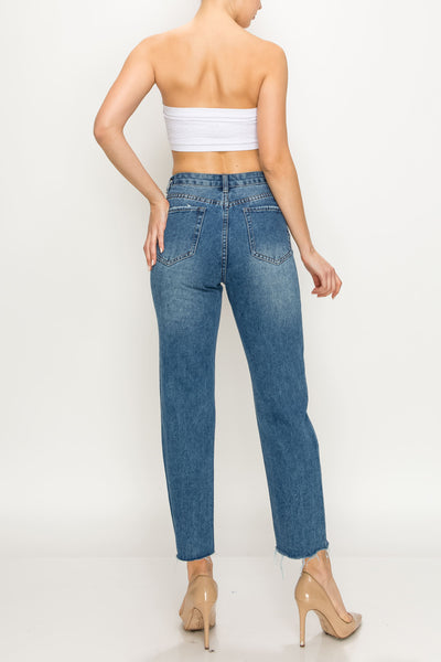 Medium Raw Cut Hem Non-stretch Straight Jeans