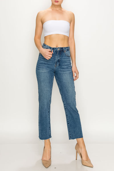 Medium Raw Cut Hem Non-stretch Straight Jeans