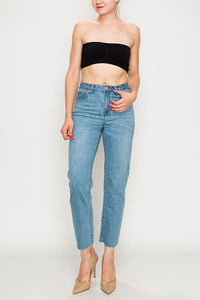 Light Wash Raw Cut Hem Non-stretch Straight Jeans