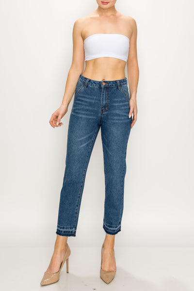 Dark Wash Released Hem Non-stretch Straight Jeans