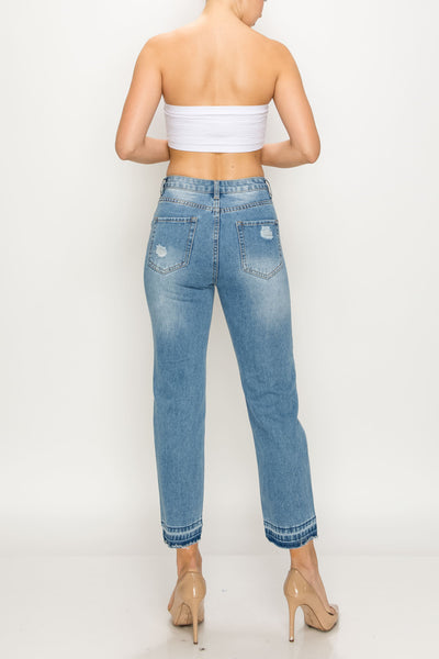 Light Wash Released Hem Straight Jeans