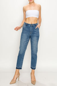 Medium Wash Released Hem Straight Jeans