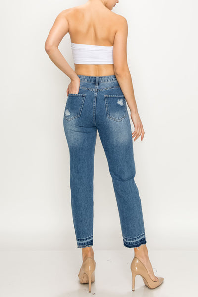Medium Wash Released Hem Straight Jeans