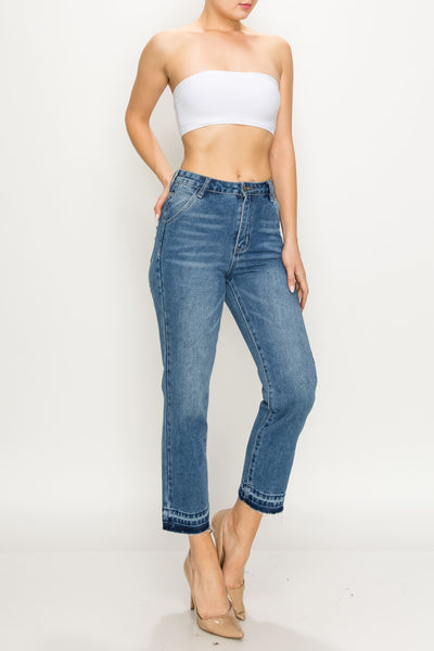 Medium Wash Released Hem Straight Jeans