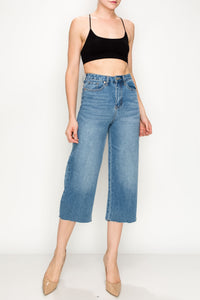 Medium Wash Raw Cut Hem Non-stretch Wide Leg Jeans