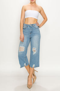 Light Wash Non-stretch Ripped Wide Leg Jeans
