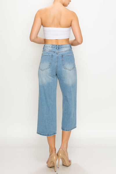 Light Wash Non-stretch Ripped Wide Leg Jeans