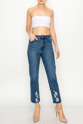 Medium Wash Non-stretch Ripped Straight Jeans