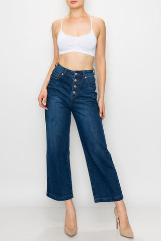 Dark Wash Button Fly Wide Leg Jeans
