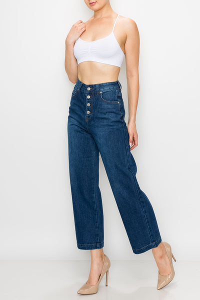 Dark Wash Button Fly Wide Leg Jeans