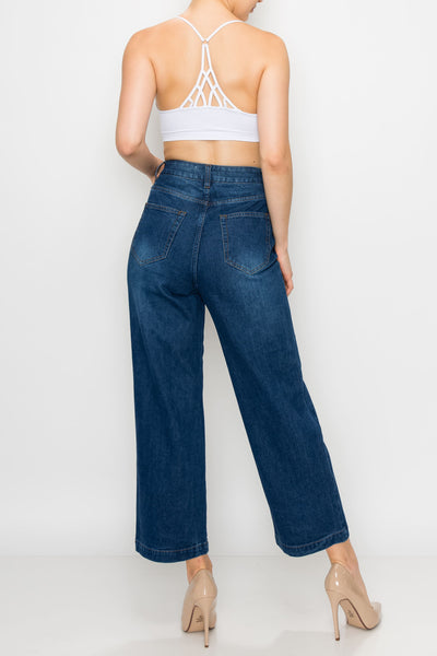 Dark Wash Button Fly Wide Leg Jeans
