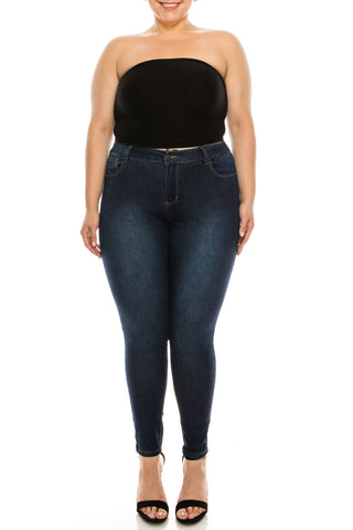 Plus Dark Wash Rayon Skinny Jeans