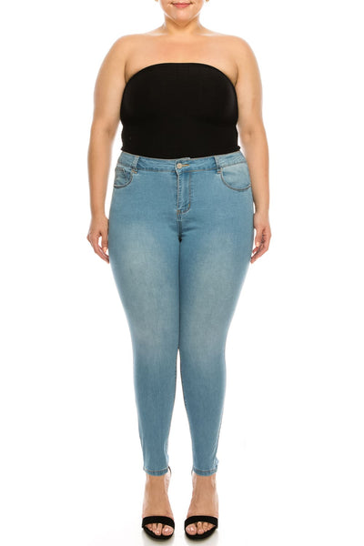 Plus Light Wash Rayon Skinny Jeans