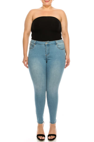 Plus Light Wash Rayon Skinny Jeans