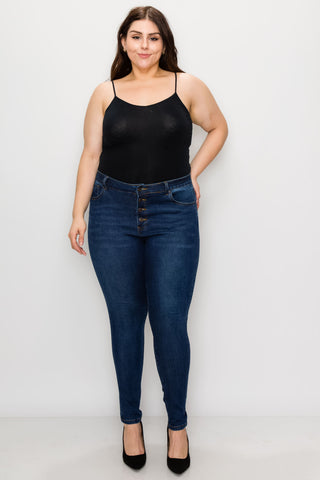Plus Dark Wash Rayon Button Fly Skinny Jeans