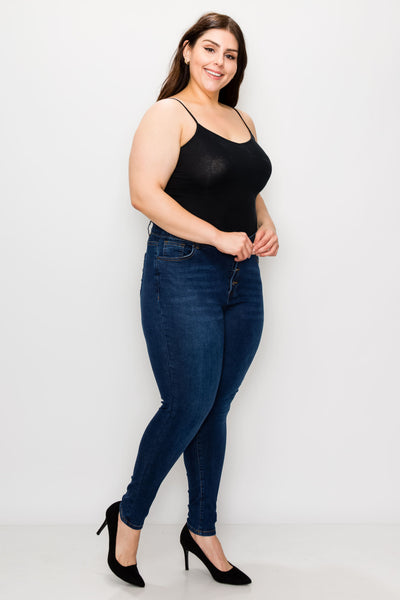 Plus Dark Wash Rayon Button Fly Skinny Jeans