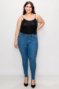 Plus Medium Wash Rayon Button Fly Skinny Jeans