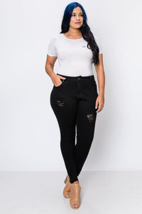 Plus Black Rip Hem Rayon Skinny Jeans