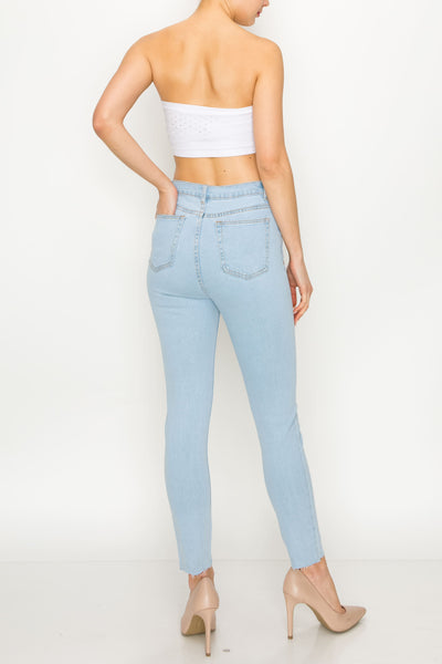 Light Wash Rip Hem Skinny Jeans