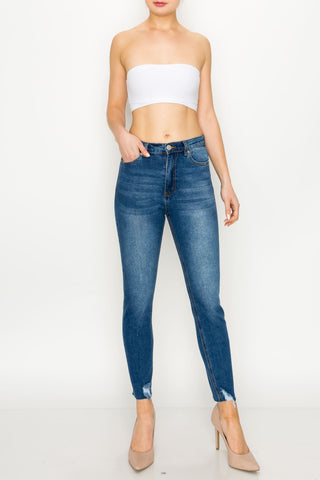 Medium Wash Rip Hem Skinny Jeans
