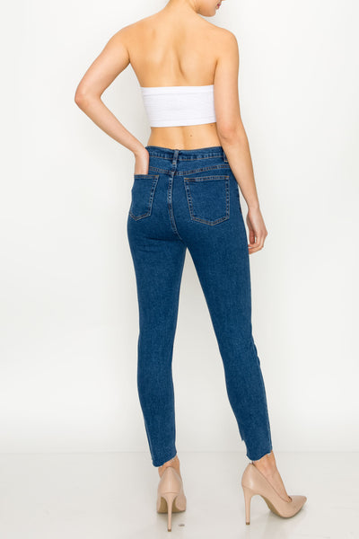 Medium Wash Rip Hem Skinny Jeans