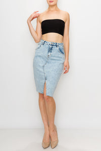 Acid Light Wash Split Front Midi Skirt